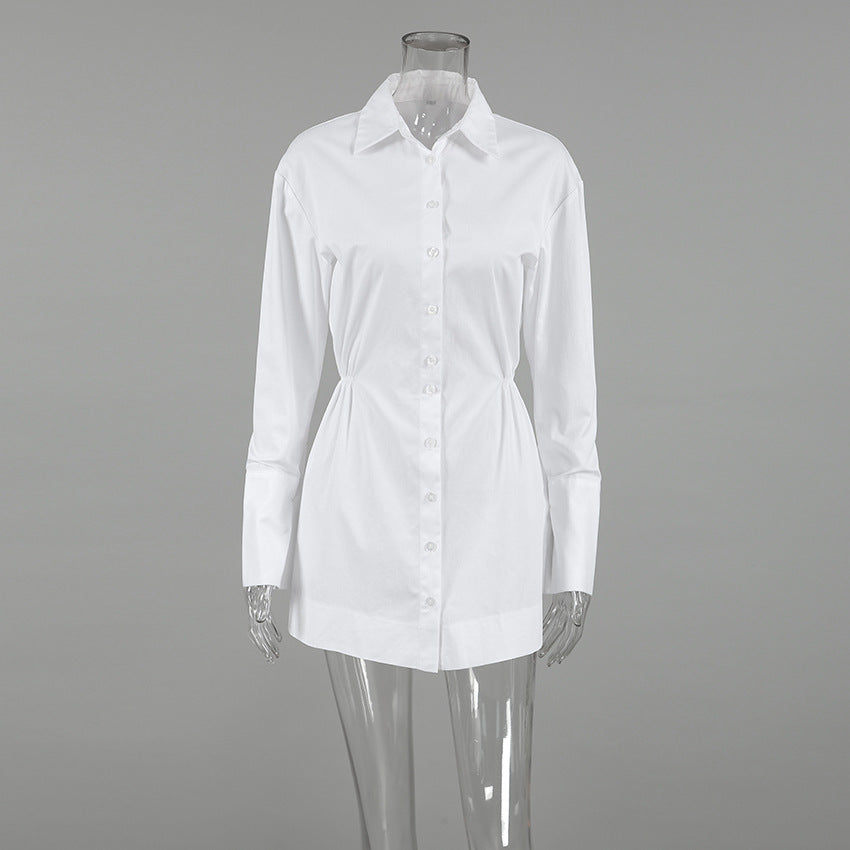 Women Turndown Collar Shirt Dress 7