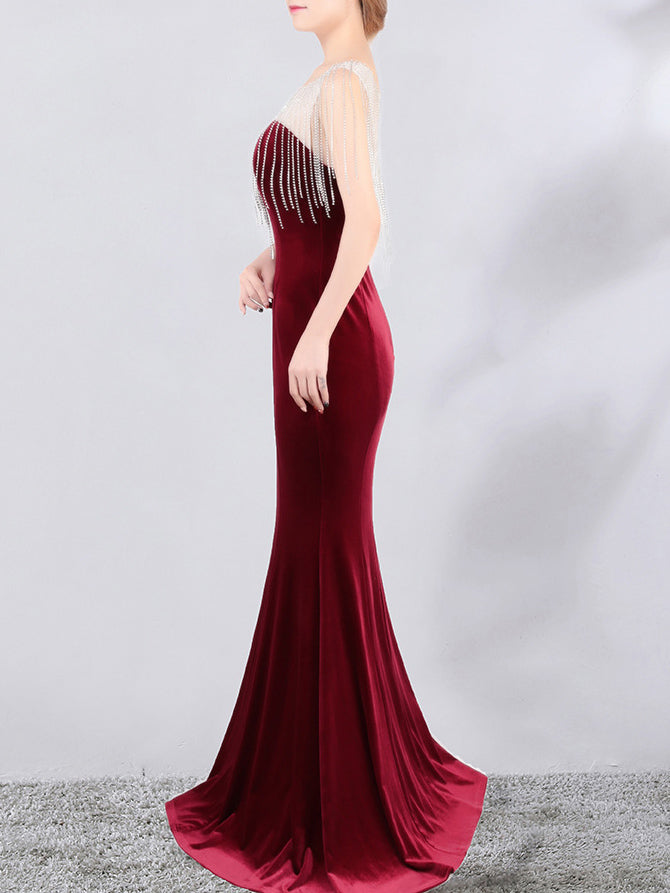 diamond chain velvet evening dress Formal Party long slim and elegant mermaid Prom Dress 7