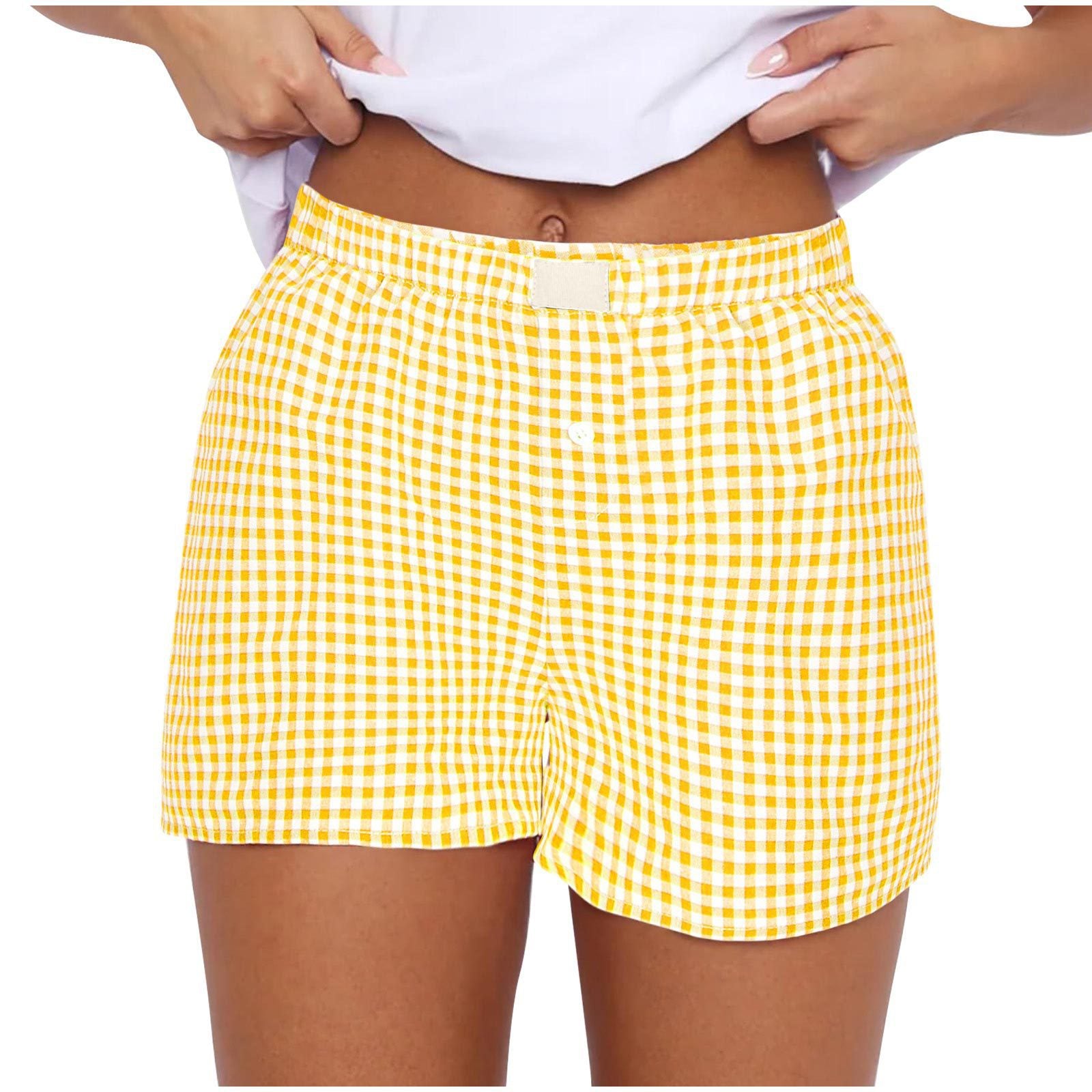 Women's Summer Retro Plaid High Waist Wide Leg Casual Shorts 8