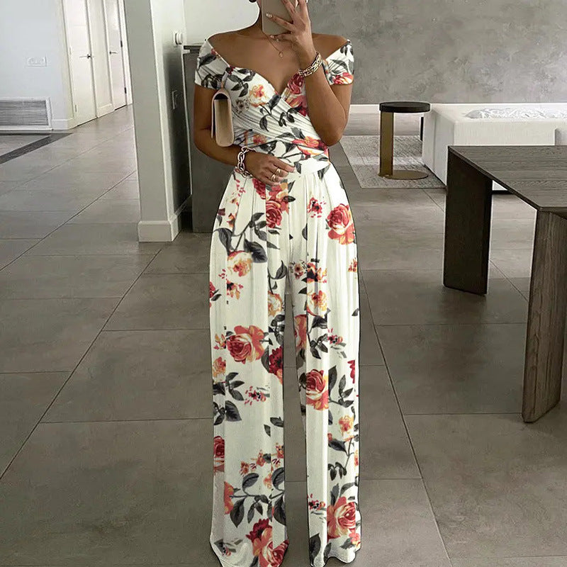 Summer Women's Fashion Chic Trendy Printed Wide Leg Jumpsuit 7