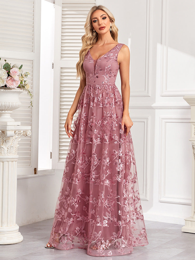 Women sleeveless double v-neck mesh print zipper dress 8