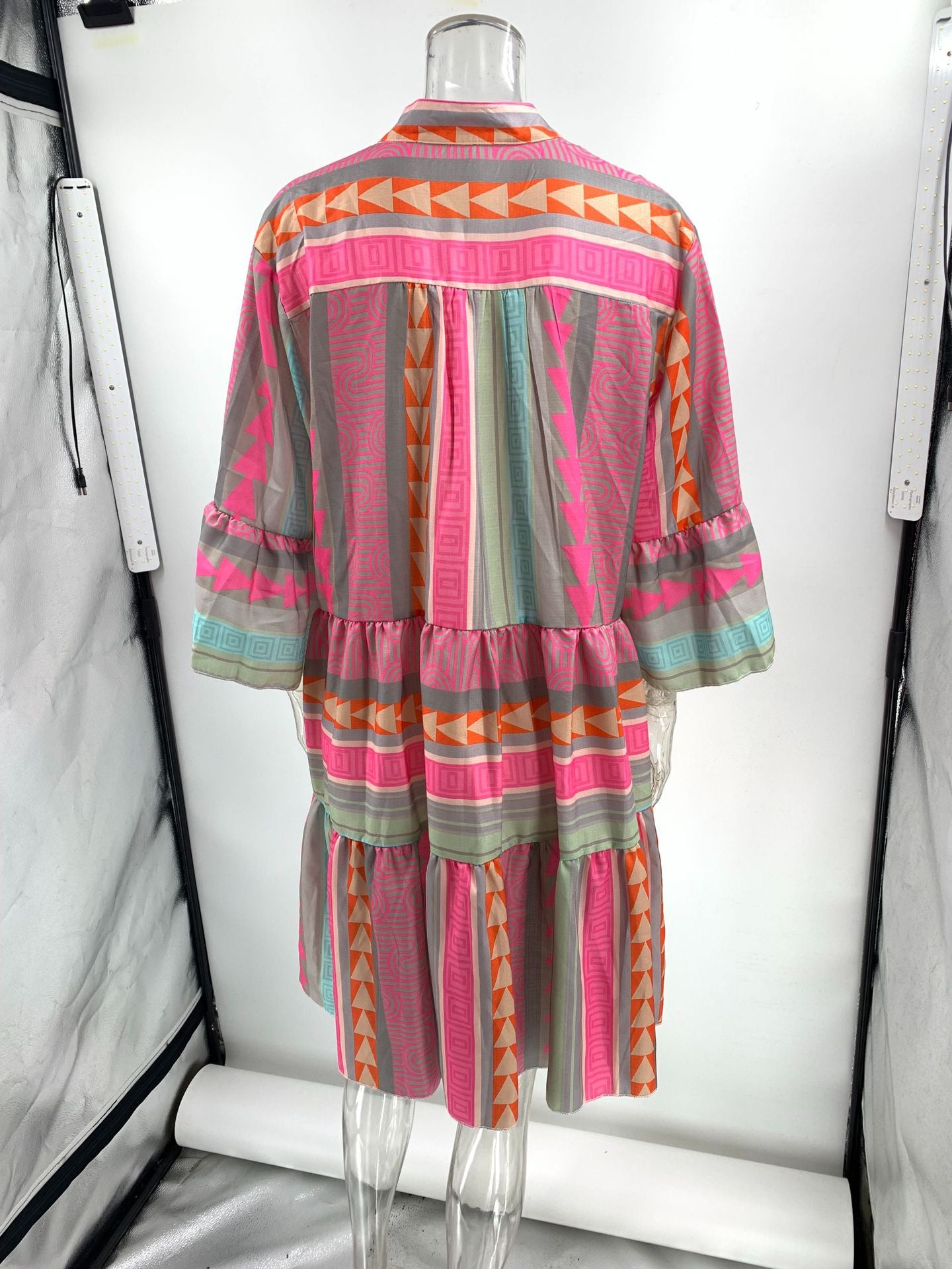 Women's Autumn Printed V-Neck Three-Quarter Sleeve Casual Dress 11