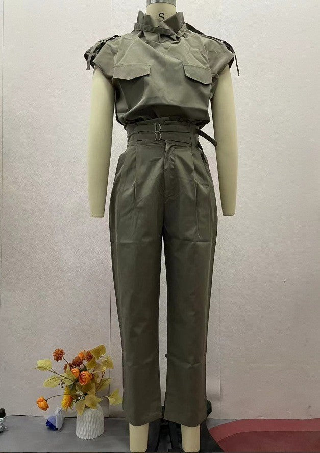 Women Summer Style Top and Belt Pant Two-Piece Set 22