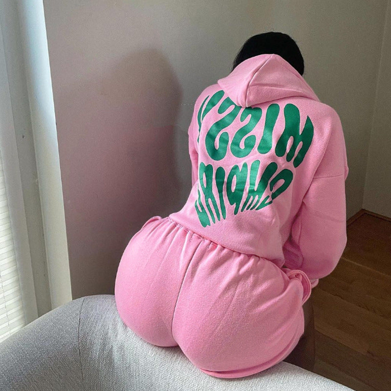 Women long-sleeved Hoodies and shorts two-piece set