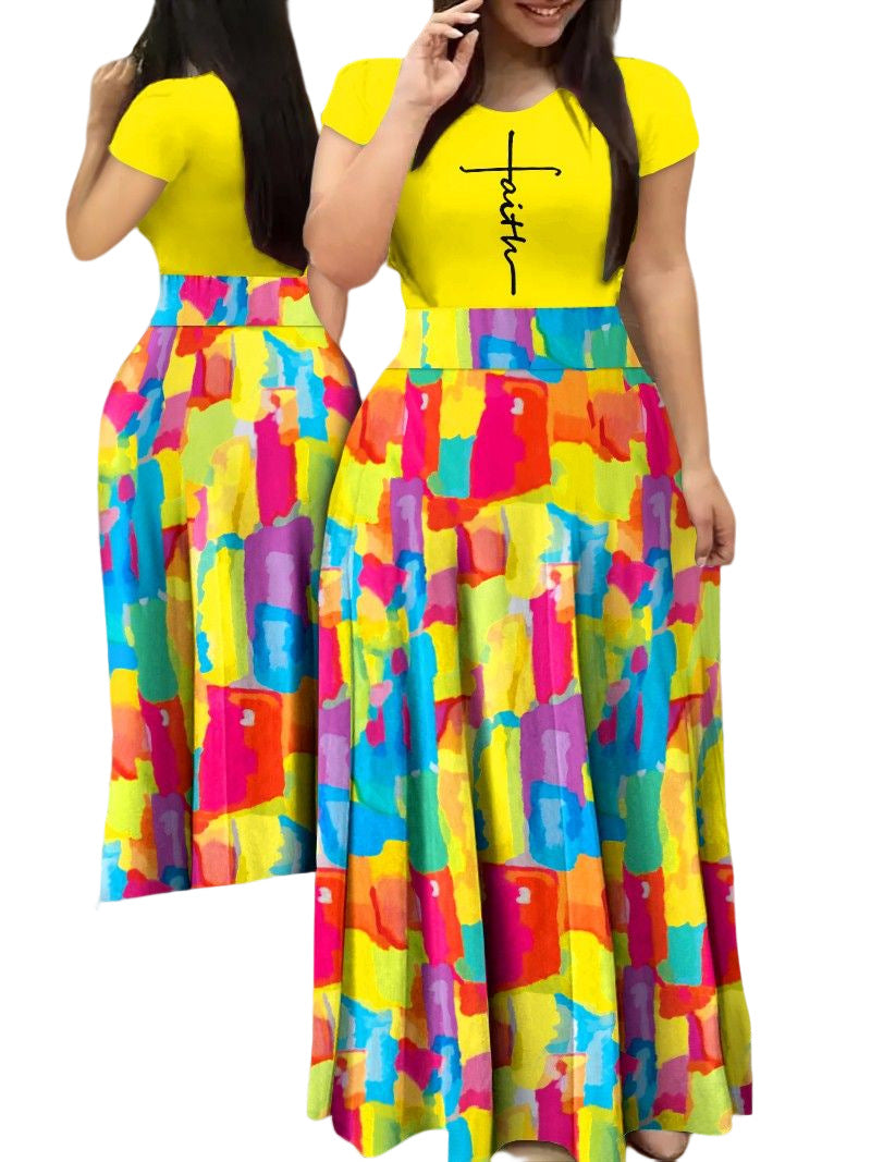 Women Summer Short Sleeve Printed Long Dress 10