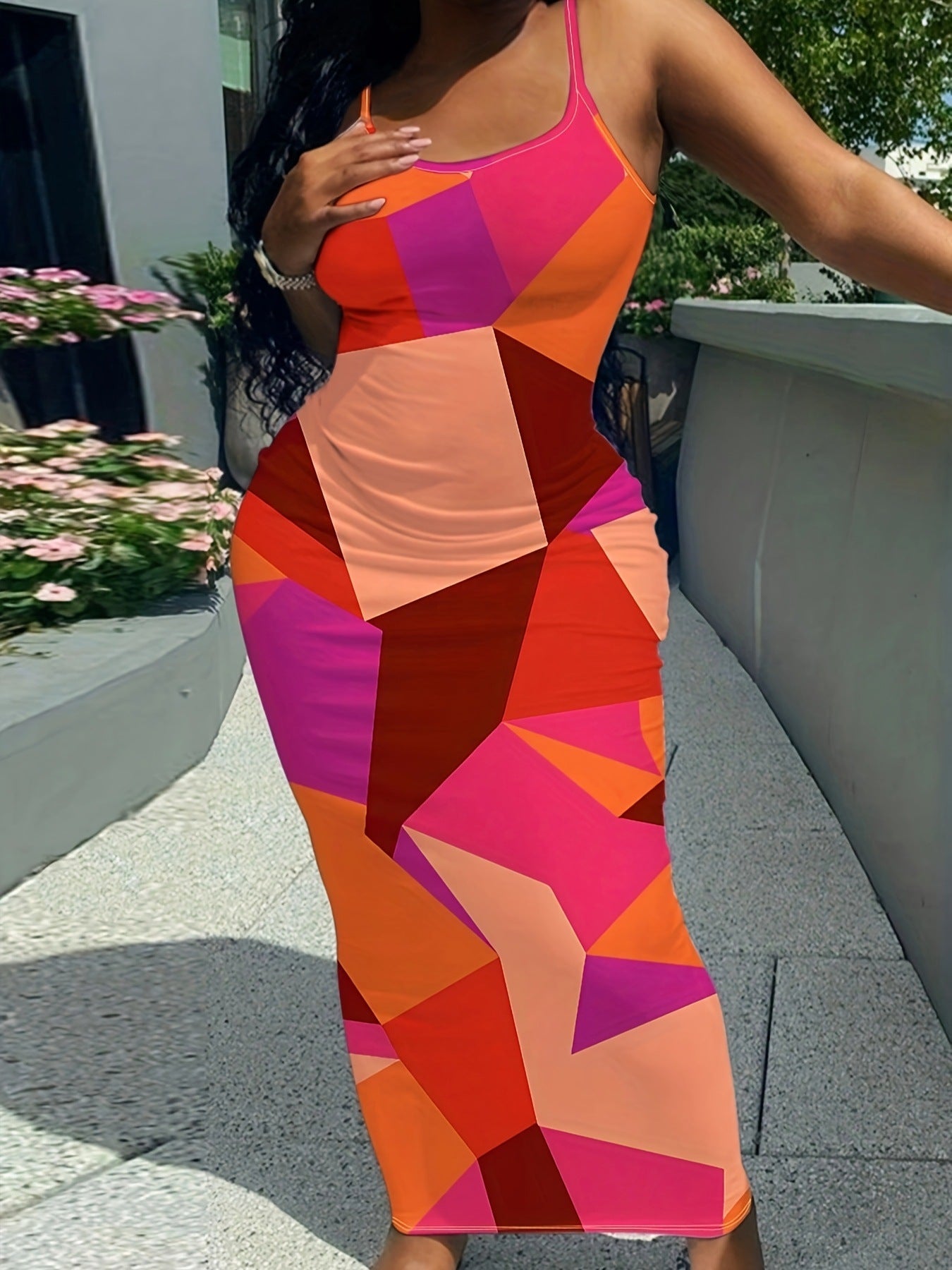 Women's Casual Fashionable Spaghetti Straps Random Print Dress