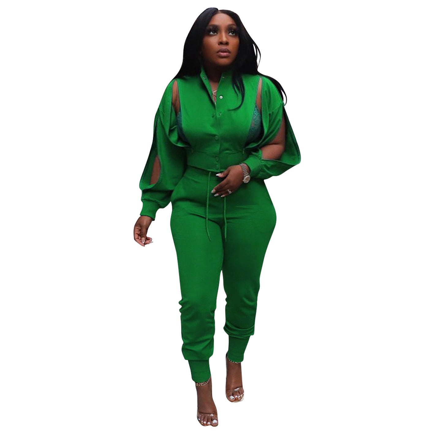Women sports zipper jacket and Pant two-piece set