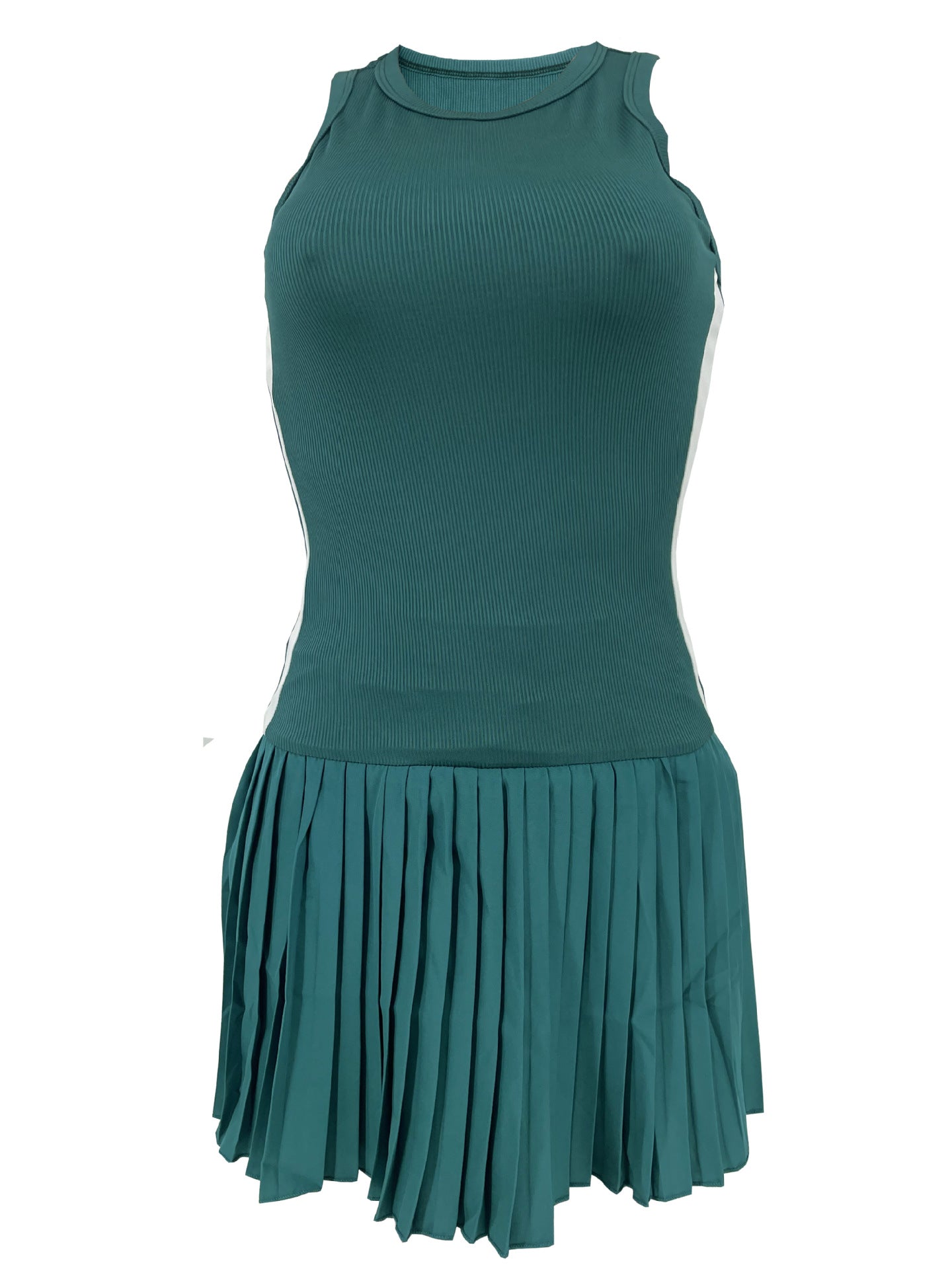 Women Summer Ribbed Casual Sleeveless Pleated Dress 14