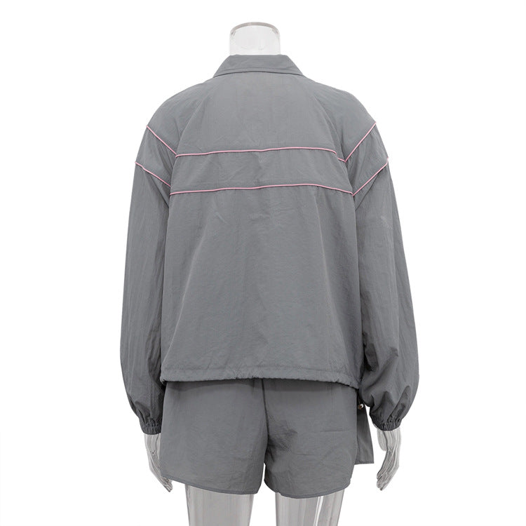 Women sports autumn long-sleeved jacket and shorts Two Piece Set 6