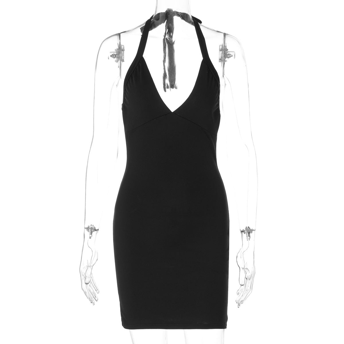 Women Spring Summer Sexy V Neck Halter Neck Lace-Up Backless Bodycon Dress 6