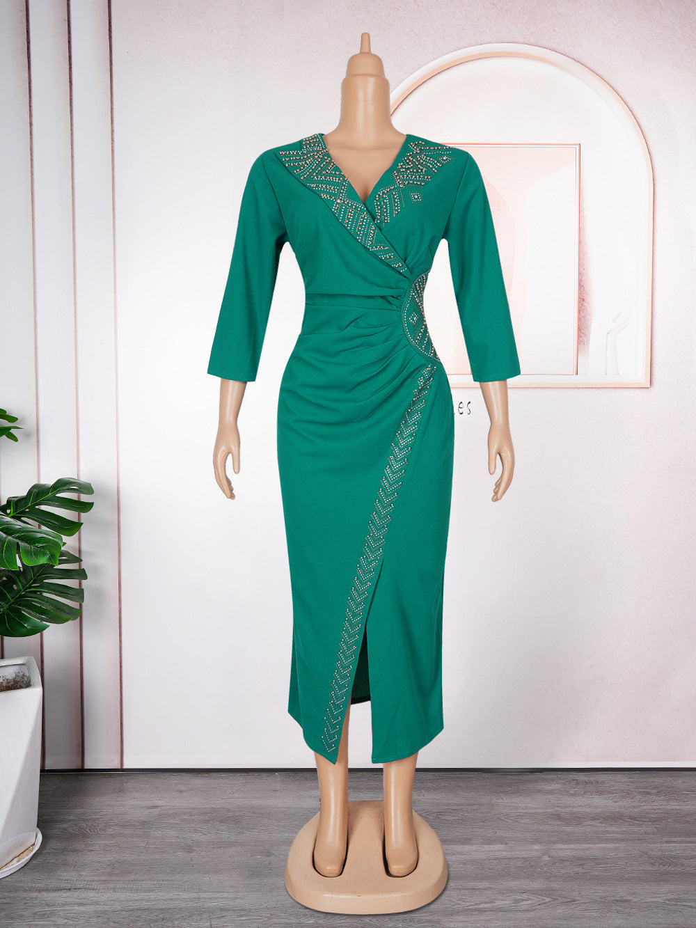 Plus Size African Women Elegant Studded Bodycon Dress 10