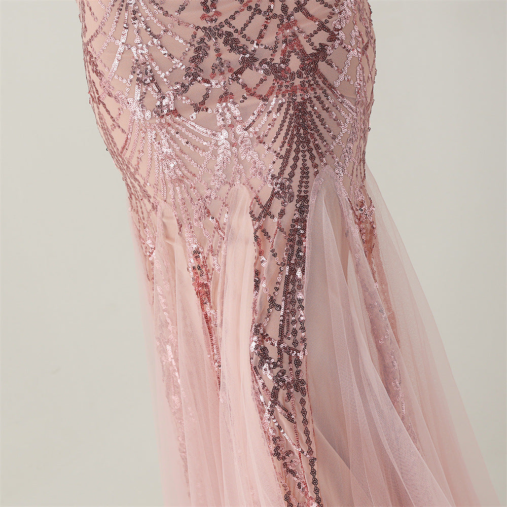 Women Strapless cross Lace-Up sequined tube flower sequined mesh evening dress Formal Party evening dress 89