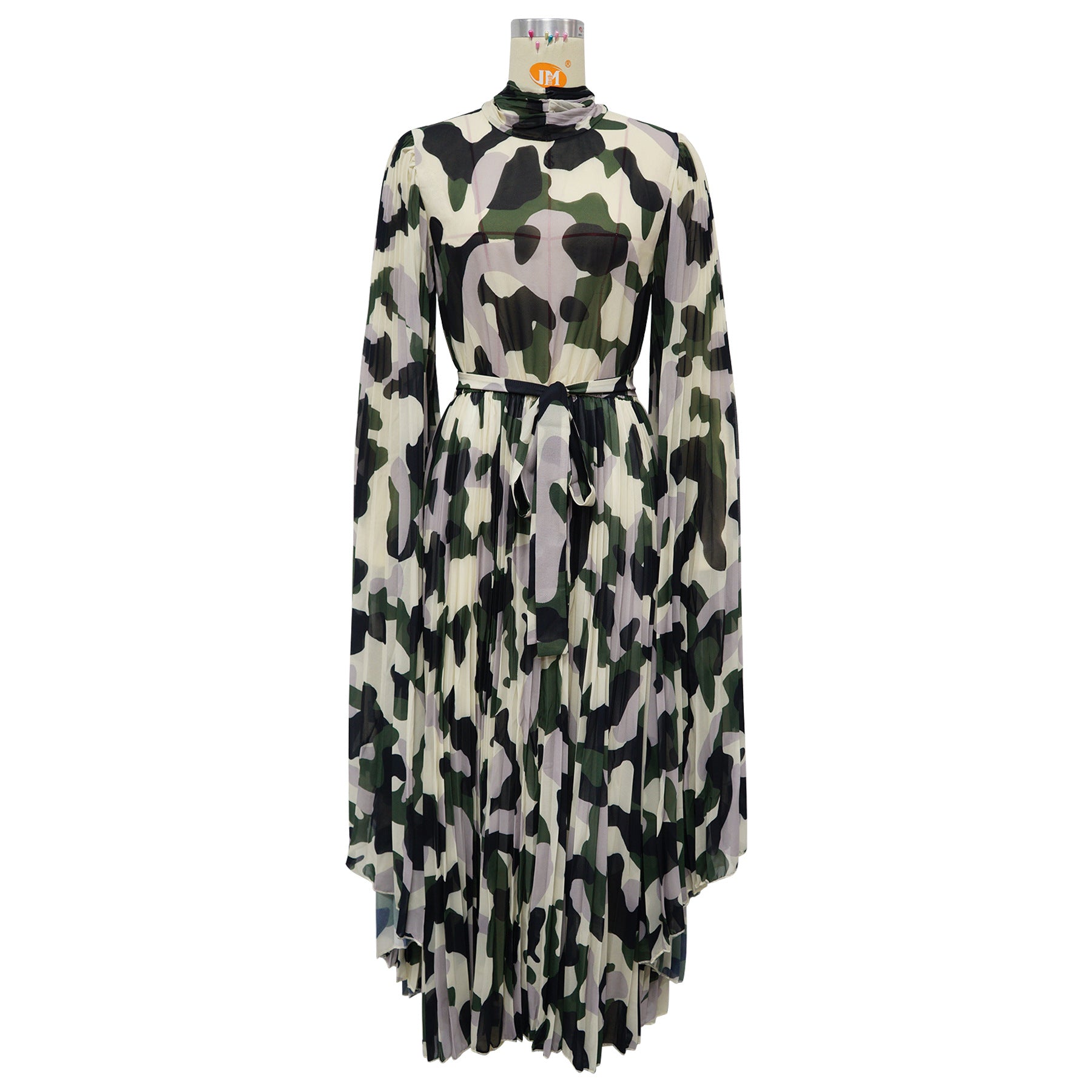 Women's African Plus Size Camouflage Loose Pleated Dress 4
