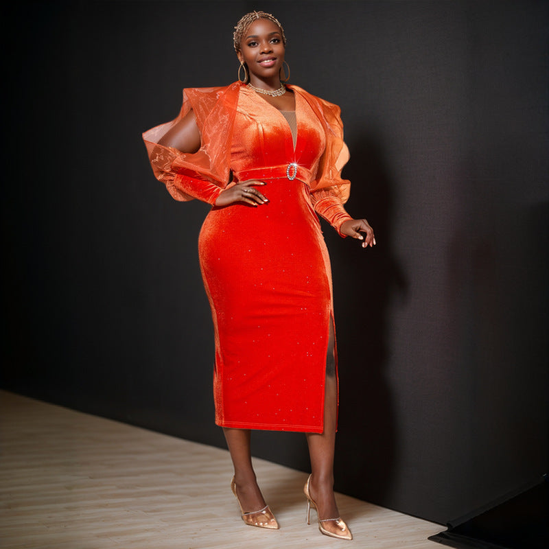 Plus Size Women Long Sleeve African Party Formal Party Dress