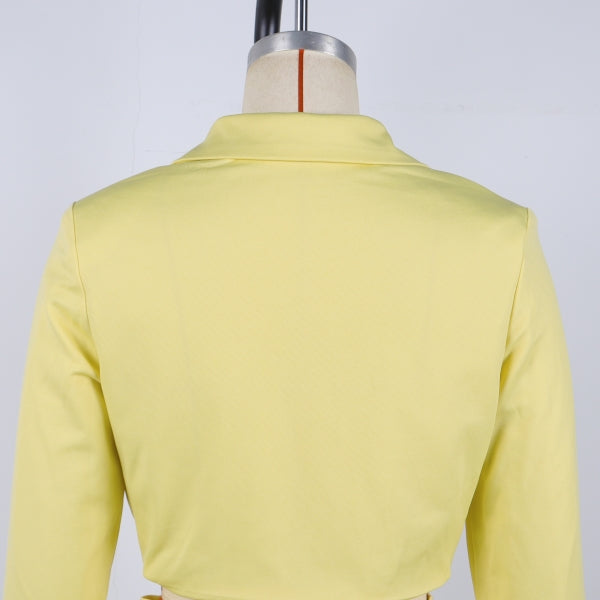 Women elegant Career Turndown Collar Long Sleeve Blazer and Shorts Two-piece Set 13