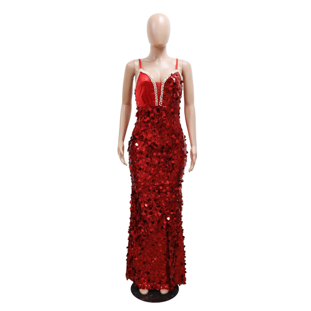 Fashion Sexy Strap Sequin Long Evening Dress 6