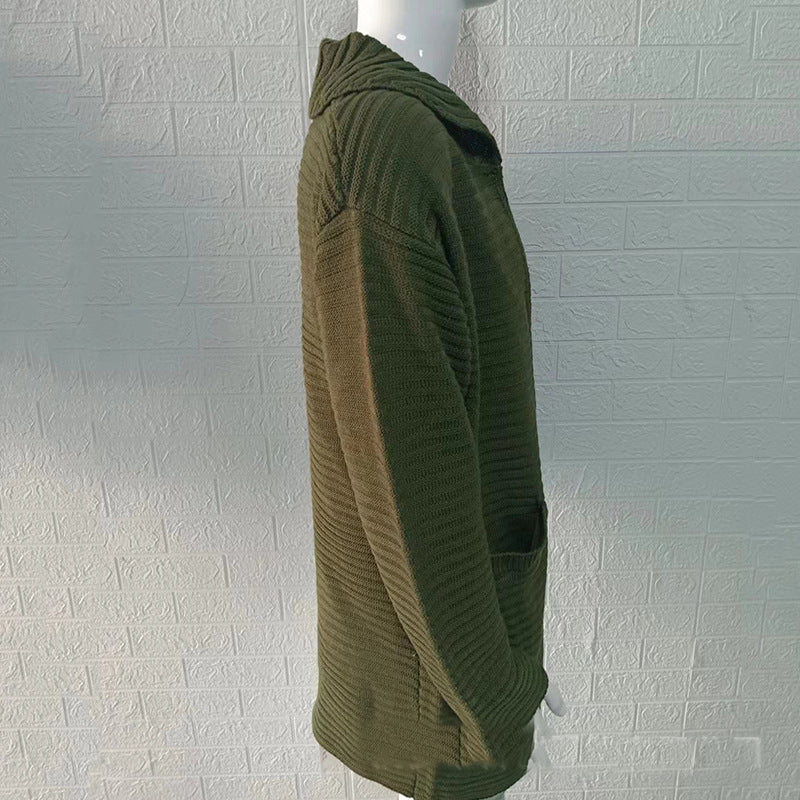 Autumn And Winter Cardigan Men's Solid Color High Collar Long Sleeve Knitting Sweater Coat 8