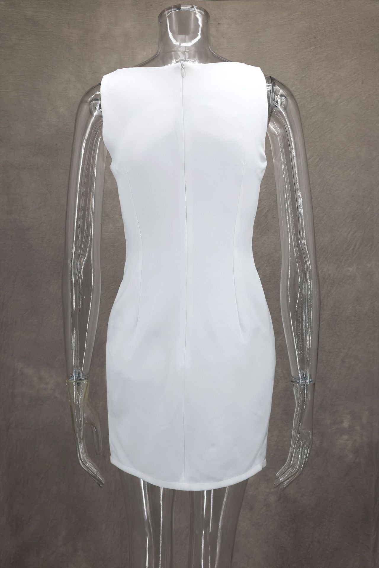 Fashion Summer Solid Color Slim Round Neck Sleeveless Short Dress 11