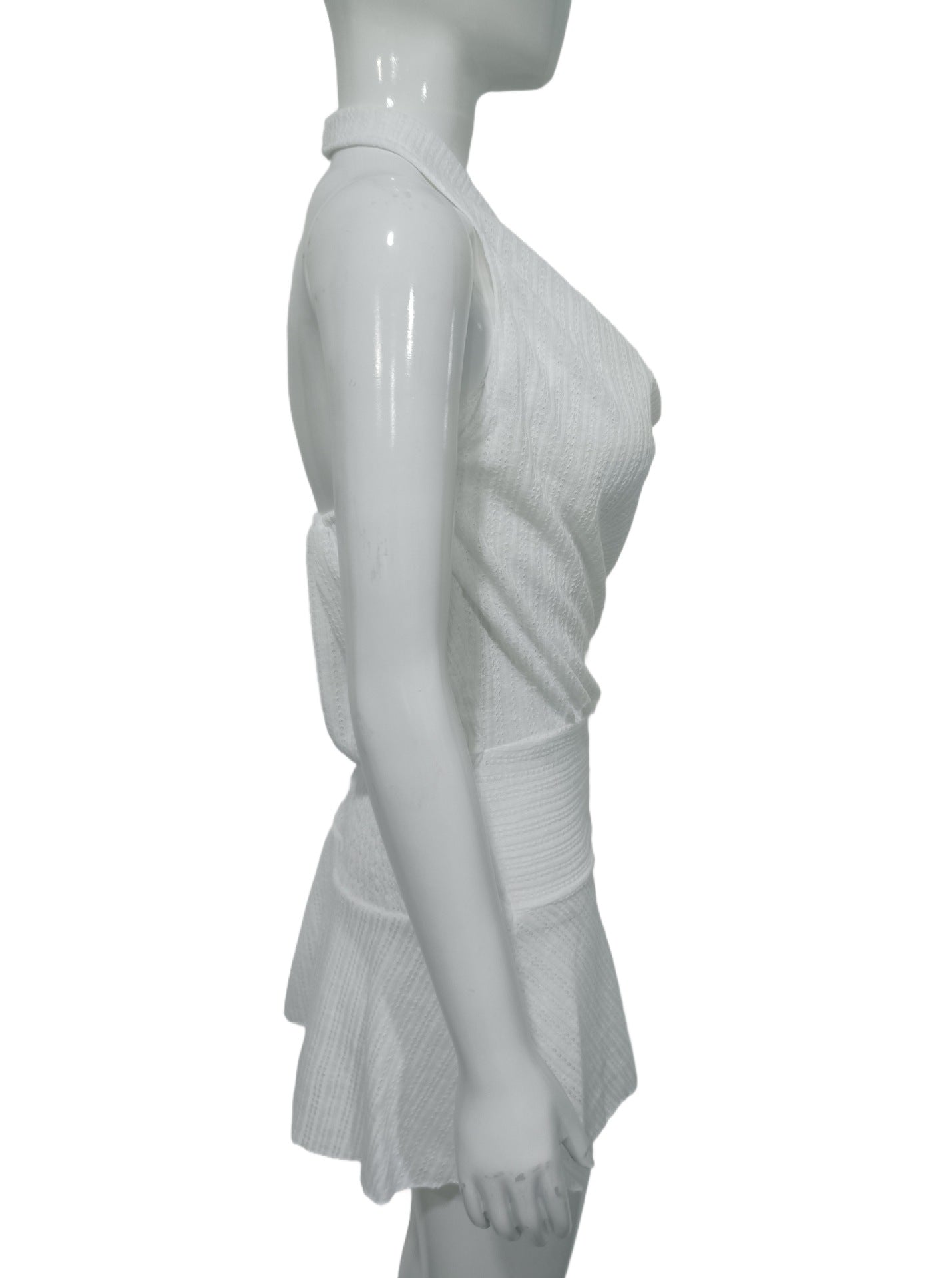 AmericanSummer White Halter Neck Low Back Fake Two-Piece Slim Waist A-Line Short Dress 6