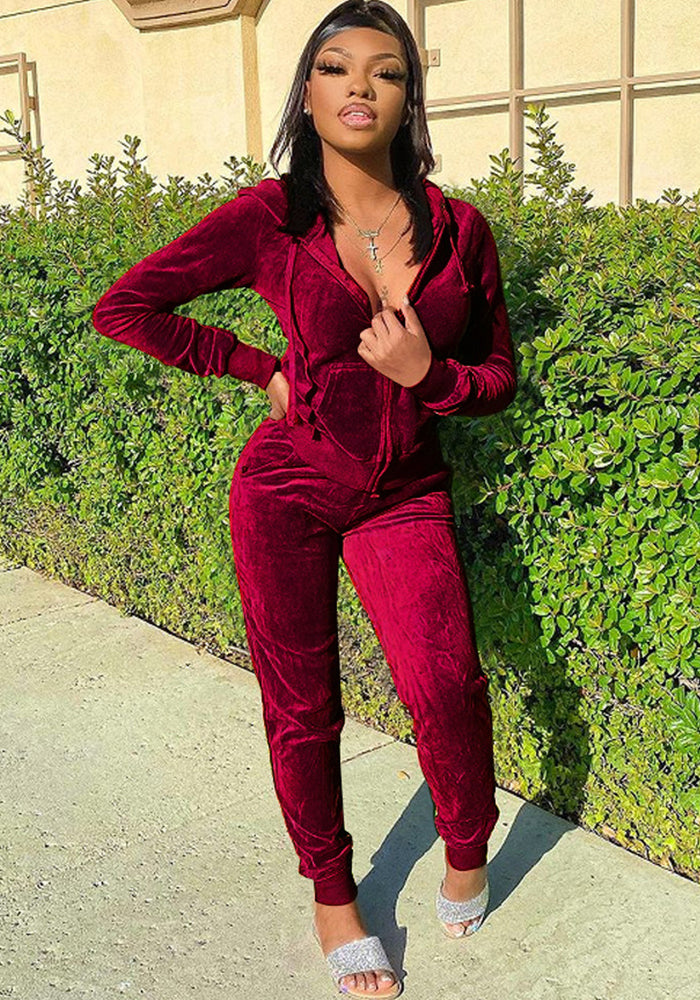 Women's Fashion Zipper Solid Color Women's Two Piece Pants Set