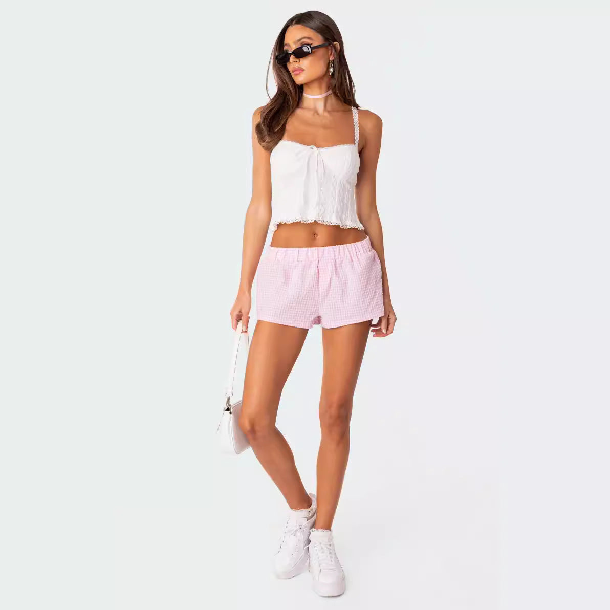 Spring Summer Casual Women's Shorts Plaid Beach Shorts Trendy Loose Home Wear 7