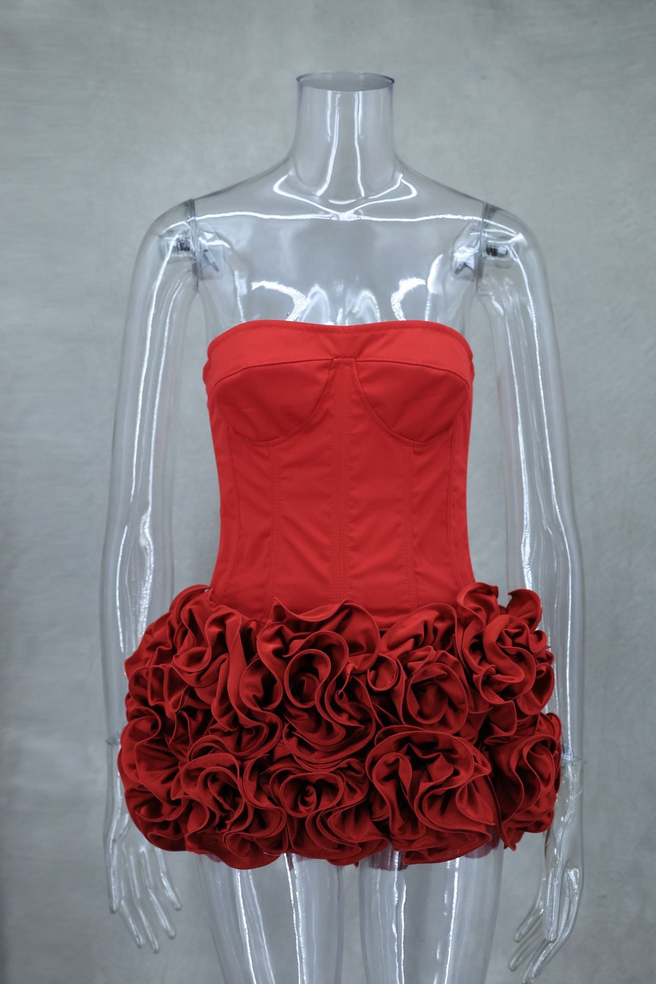 Spring Summer sexy fishbone Strapless lace-up top flower short skirt two piece set 19