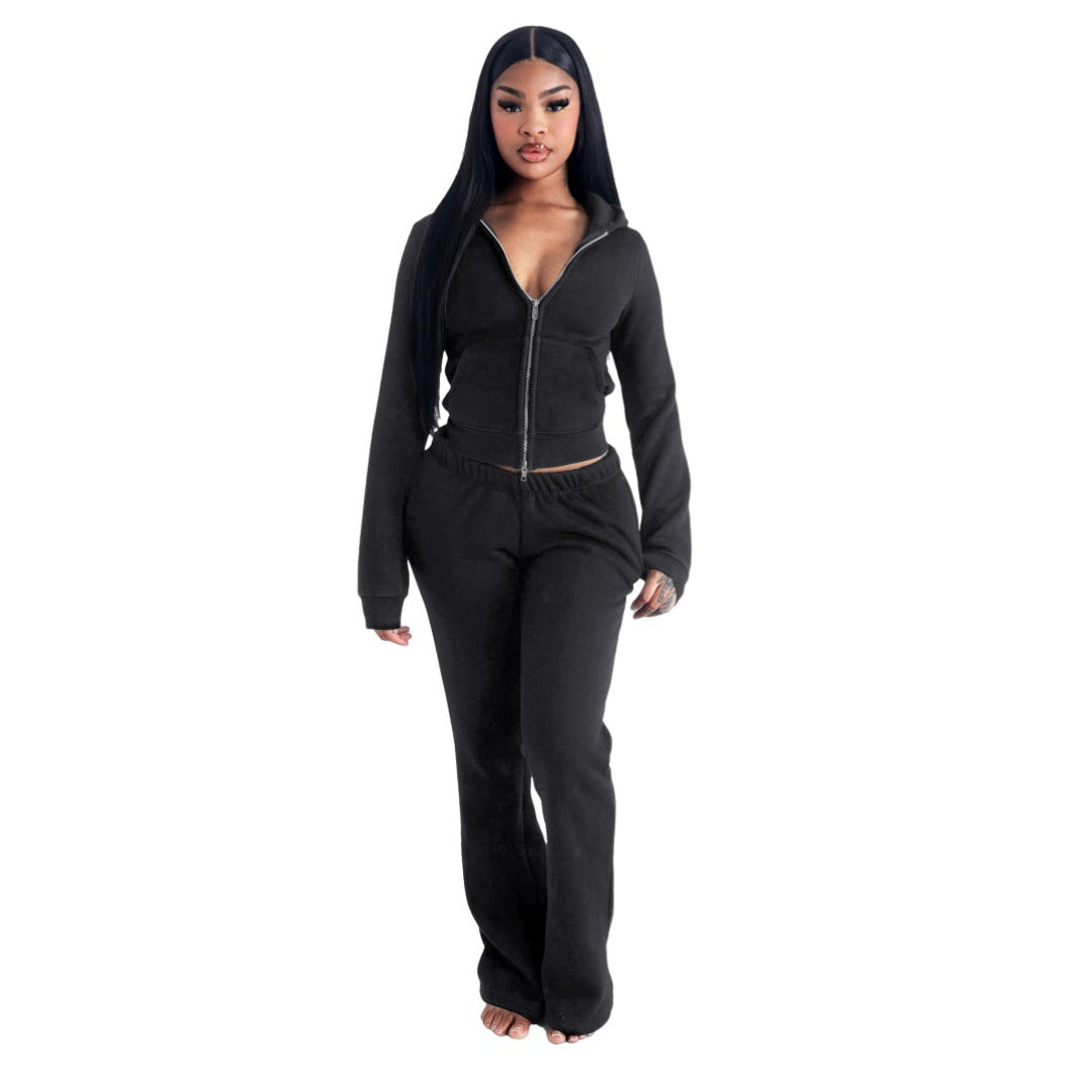 Women Elegant Hooded Top and PantTwo Piece Set