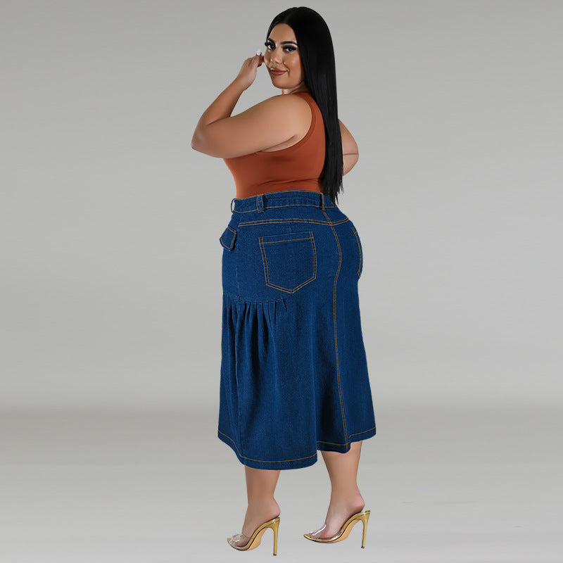 Plus Size Women Denim Maxi Skirt 5
