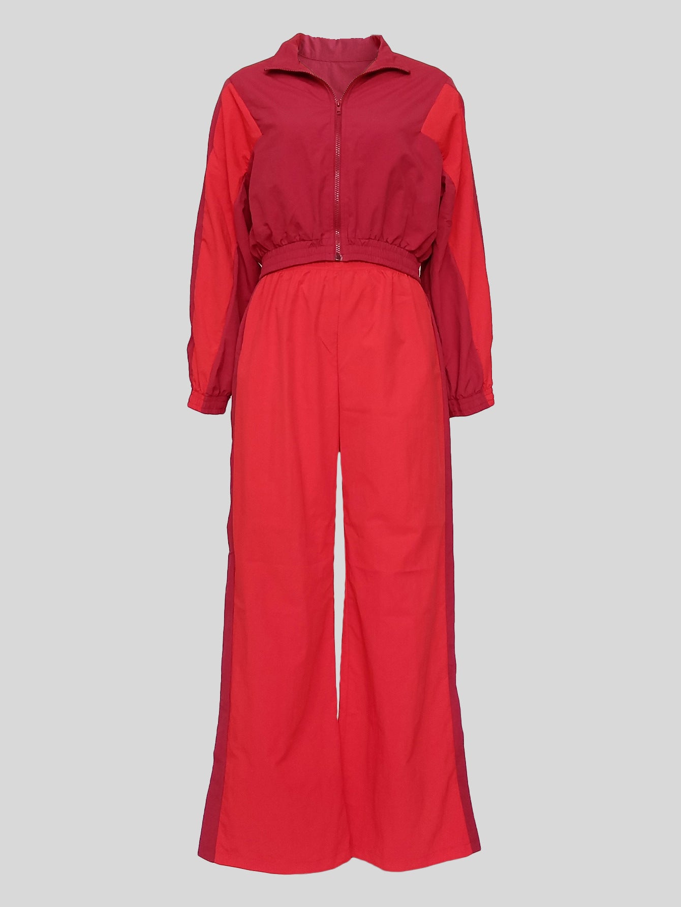 Women Casual Long Sleeve Zipper Turndown Collar Patchwork Pocket Top and Pants Two-Piece Set 7