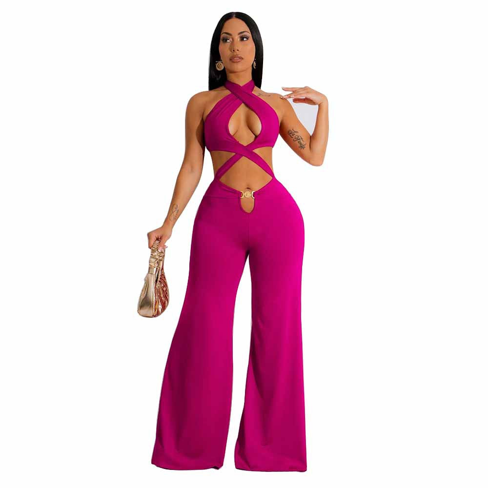 Women's Nightclub Sexy Cutout Halter Neck Wide Leg Jumpsuit 6