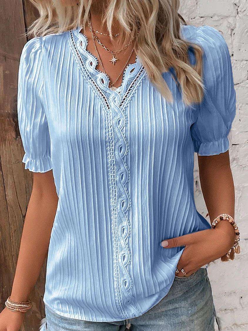 Summer Holidays Fashion Cutout Short Sleeve Blouse For Women 9