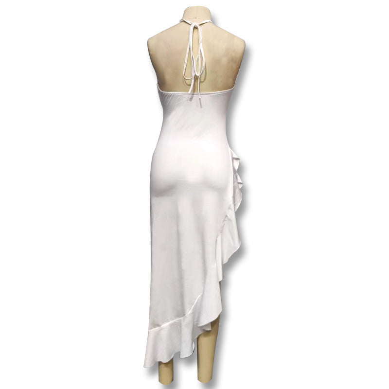 Women Sexy Halter Neck Flower Slit Dress 9