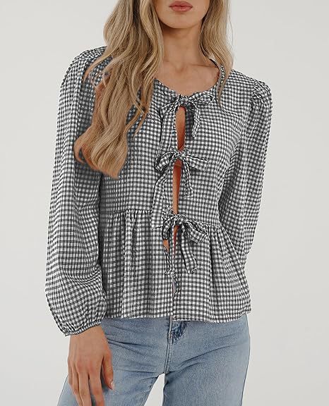 Women Fall Casual Lace-Up Top Lace-Up Shirt 17