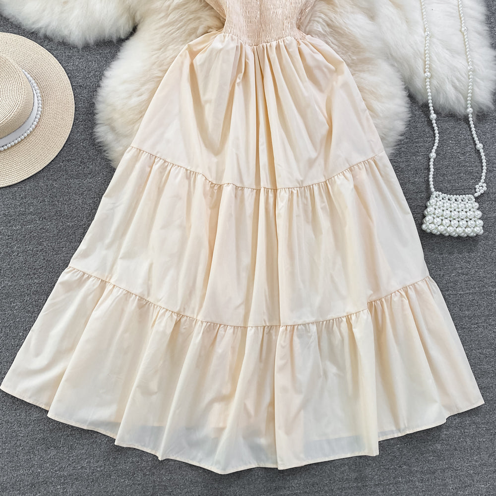 Retro Chic Sleeveless Slash Shoulder Slim Waist Slim Fit Beach Holidays A-Line Long Dress 52