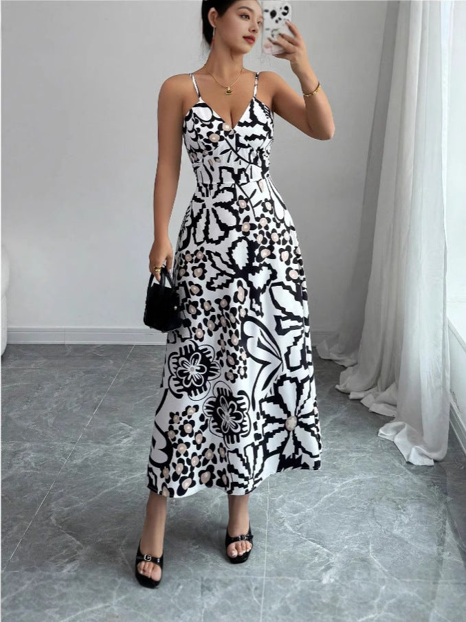 Women Summer American Sexy Print Suspender Elegant Dress 5