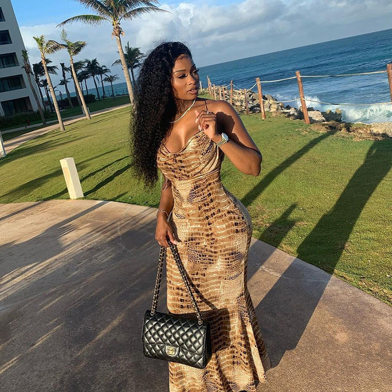 Women Summer Sexy Backless Suspender Sleeveless V-Neck Maxi Dress 4