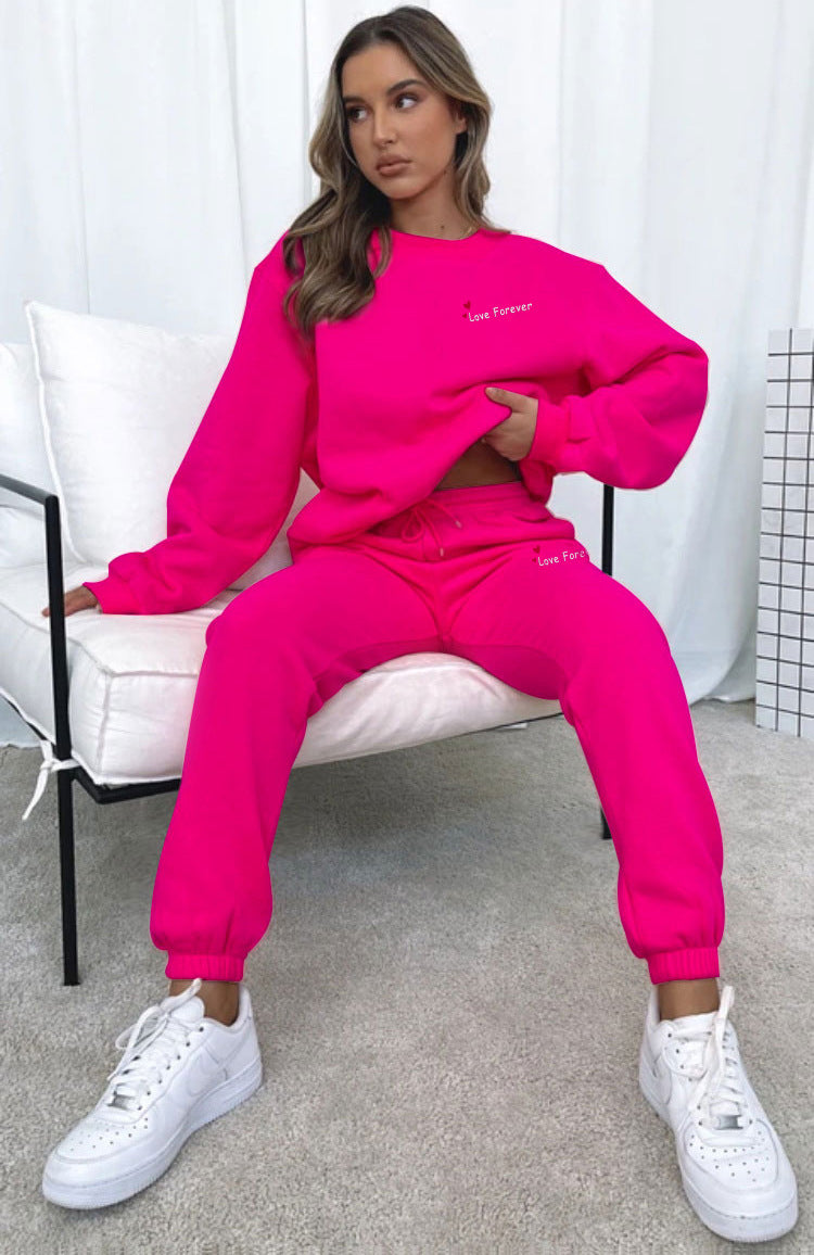 Women Autumn/Winter Printed Round Neck Long-Sleeved Top and Pants Two-Piece Set 48