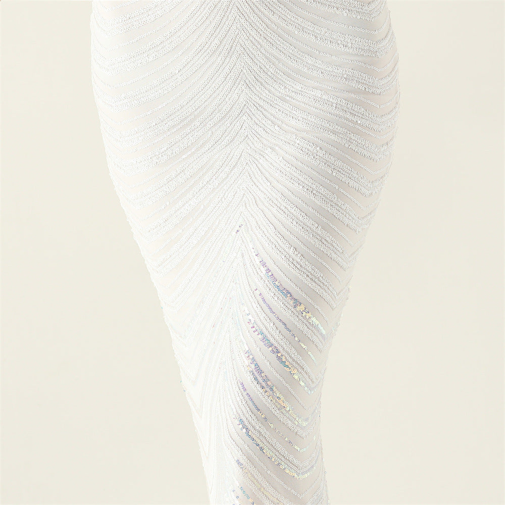 Plus Size Women V Neck Wave Gradient Beaded Beaded Formal Party Evening Dress 27