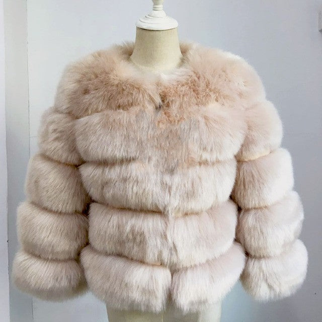 Women's Cropped Long Sleeve Fur Faux Fur Coat 50