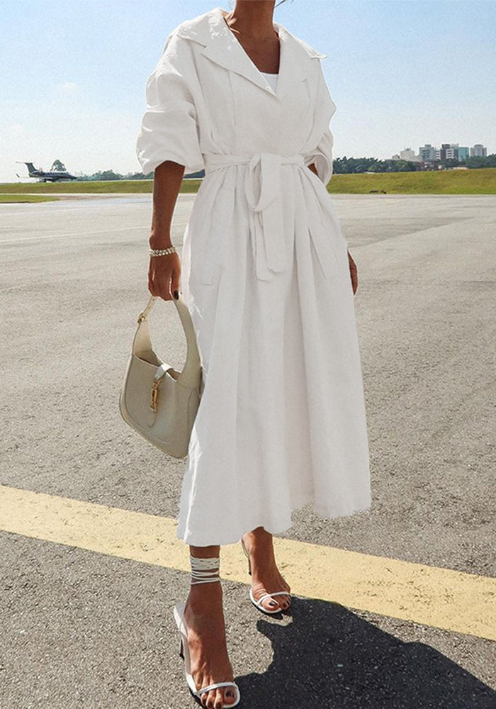 Women Long-sleeved Solid Windbreaker Long Coat