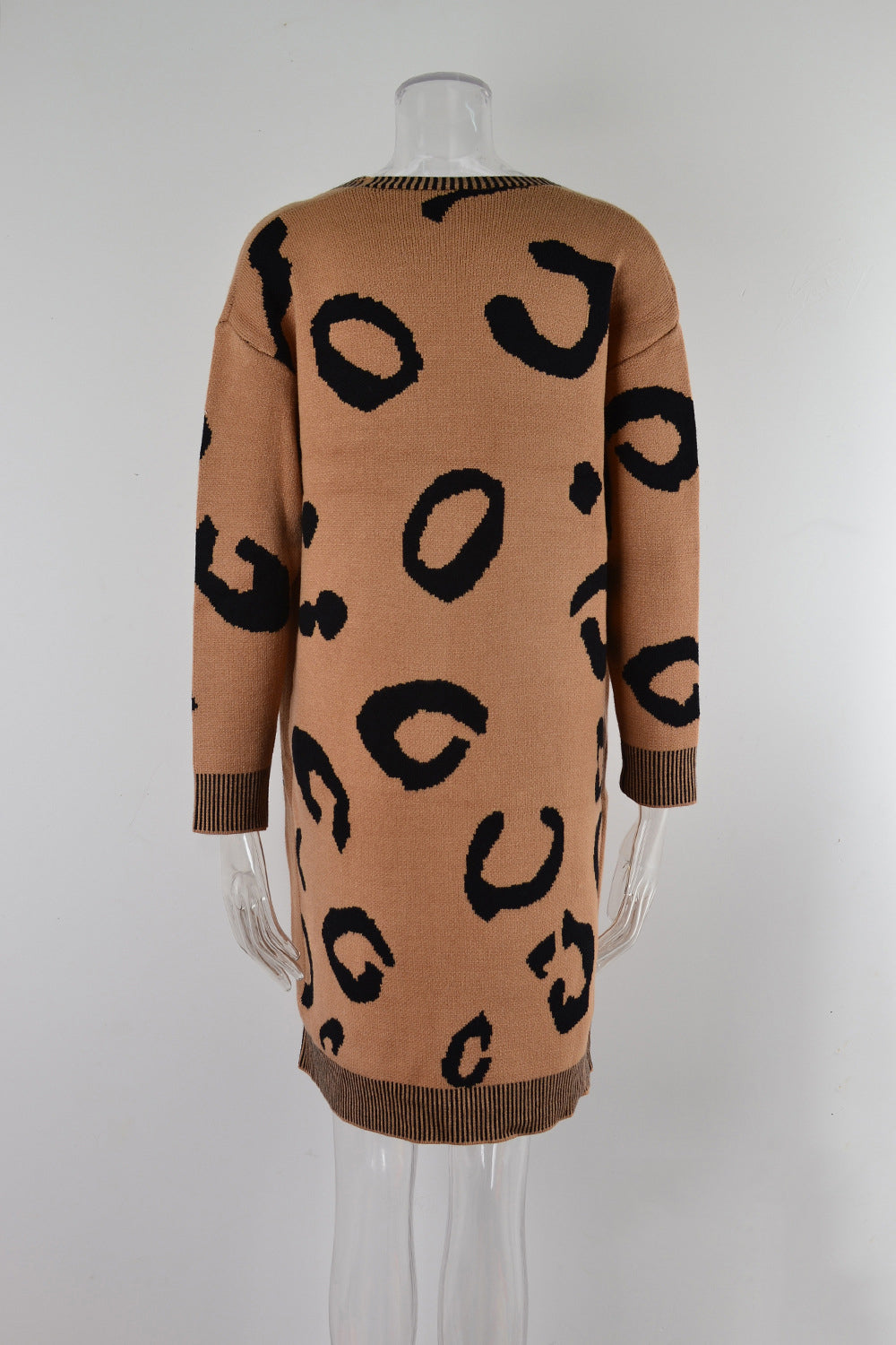 Plus Size Women Fall and Winter Leopard Knitting Cardigan Sweater 25