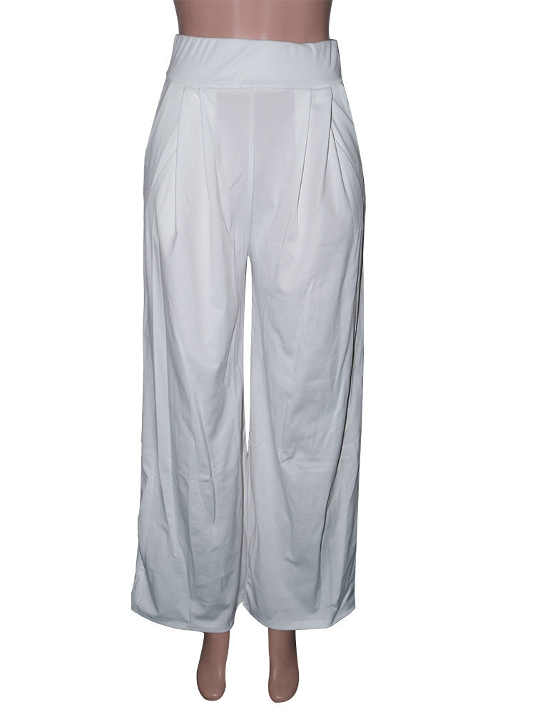 Women Summer White Wide Legges High Waist Casual Trousers 3