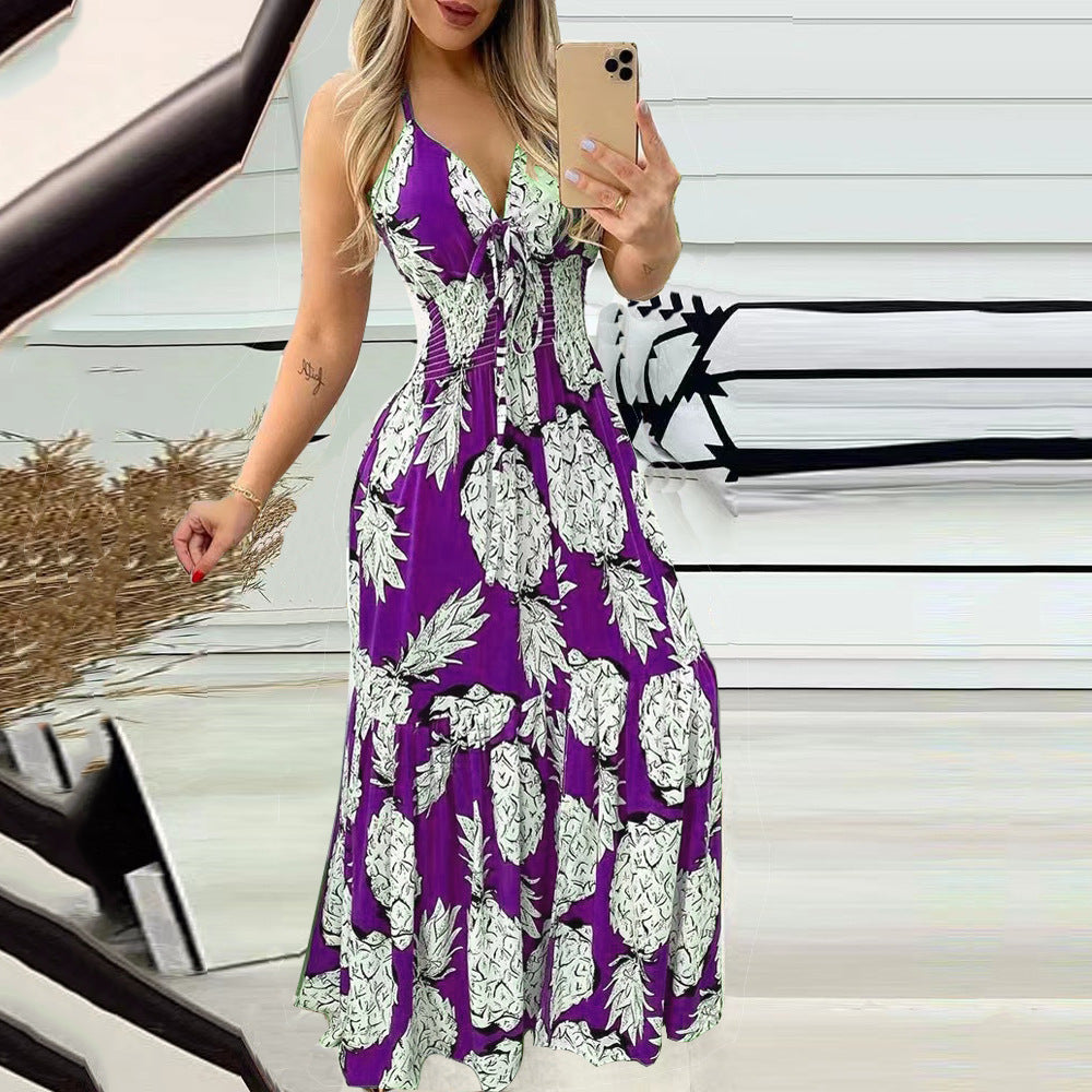 Halter Neck Strapless High Waist Printed Long Sexy Women's Dress 5