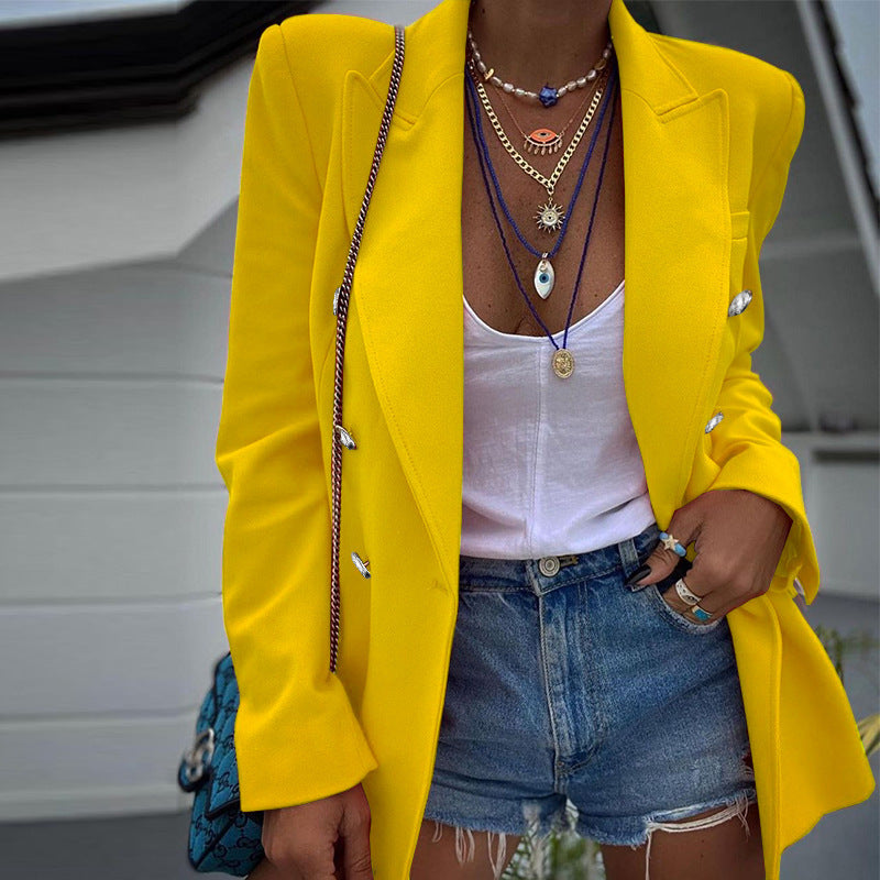 Autumn Chic Casual Solid Color Long Sleeve Blazer Women's Jacket