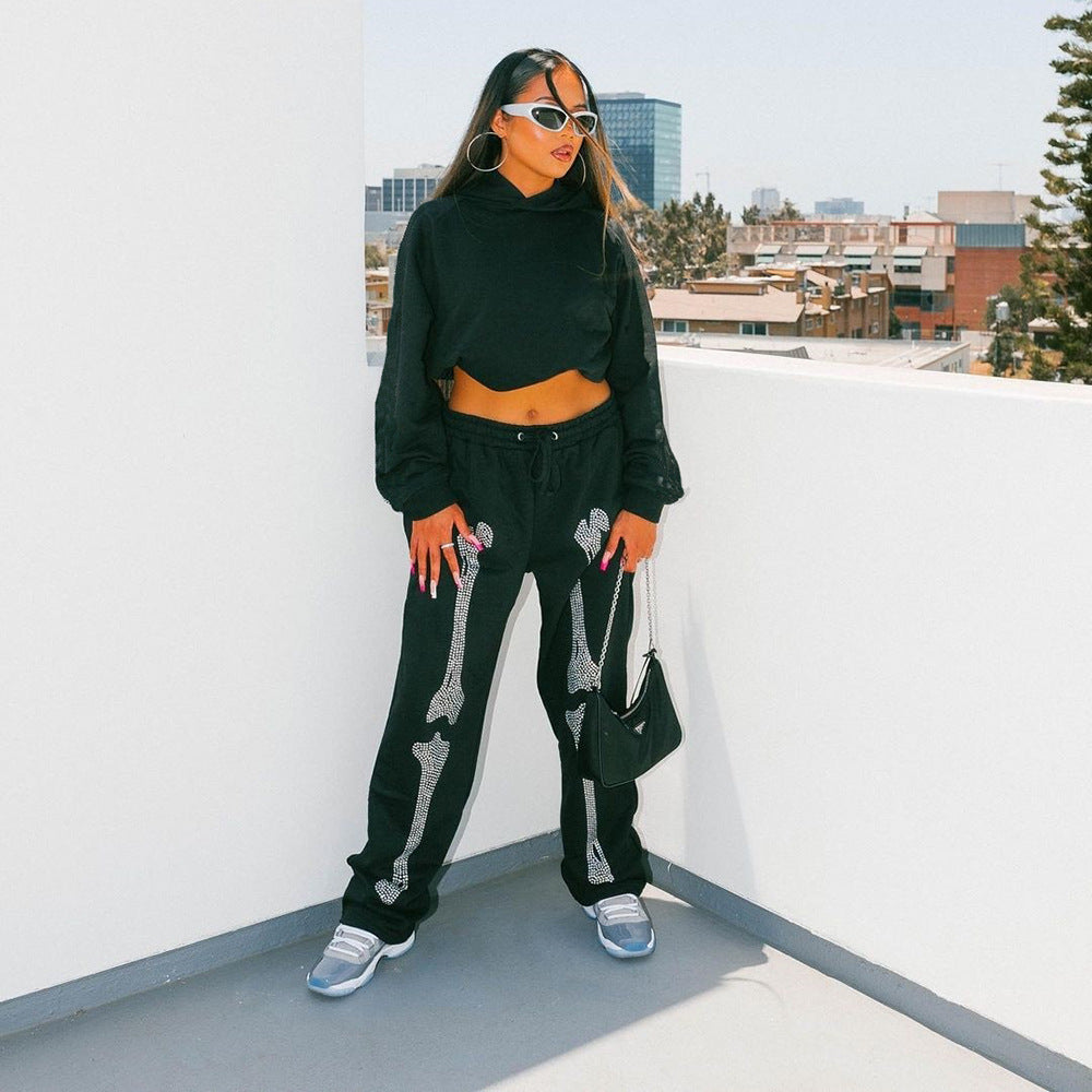 Autumn Women's Fashion Trend Beaded Skull Sweatpants Casual Pants 5