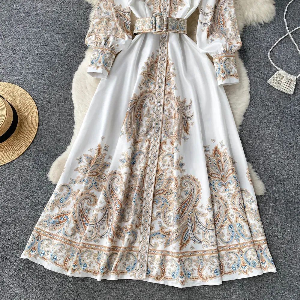 Women Vintage Print French Dress 5