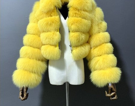 Cropped Coat Fashionable Faux Fur Coat Women Stand Collar Long Sleeves 28