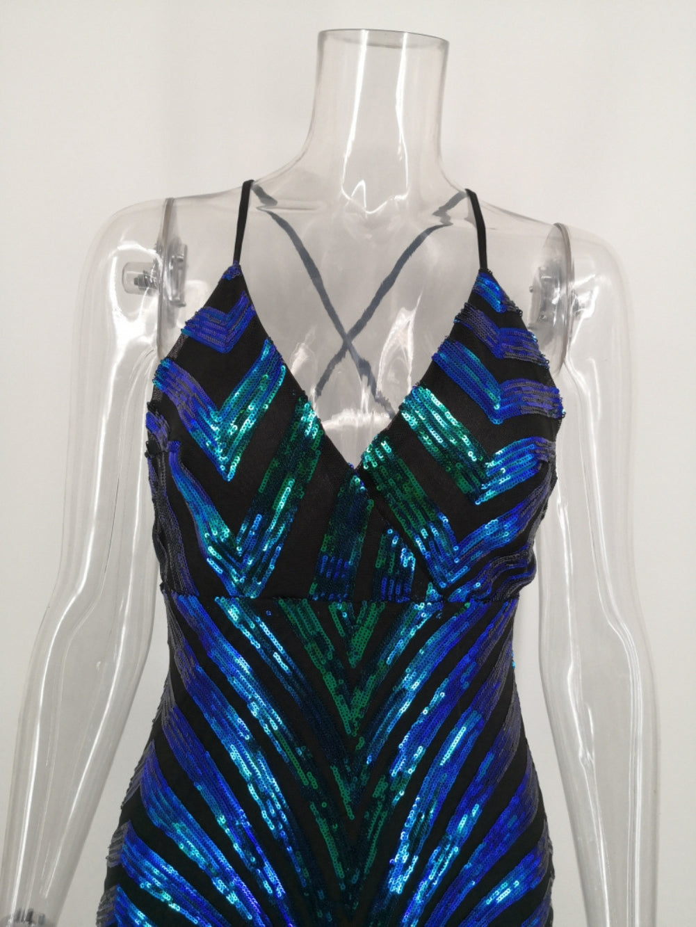 Summer Green Sequins Straps Long Mermaid Evening Dress 6