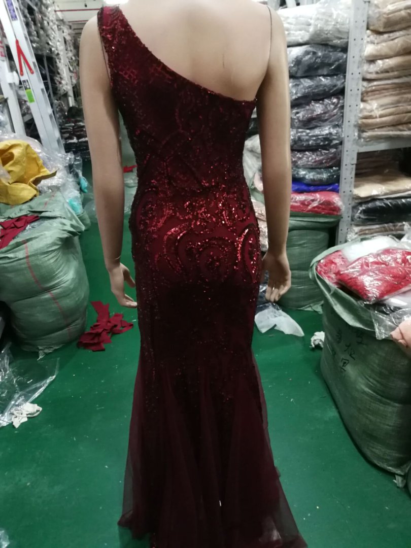 Luxury Sequin Mermail Women Formal Party Evening Dress Sexy Slash Shoulder Long Slim Bridal Gown 21