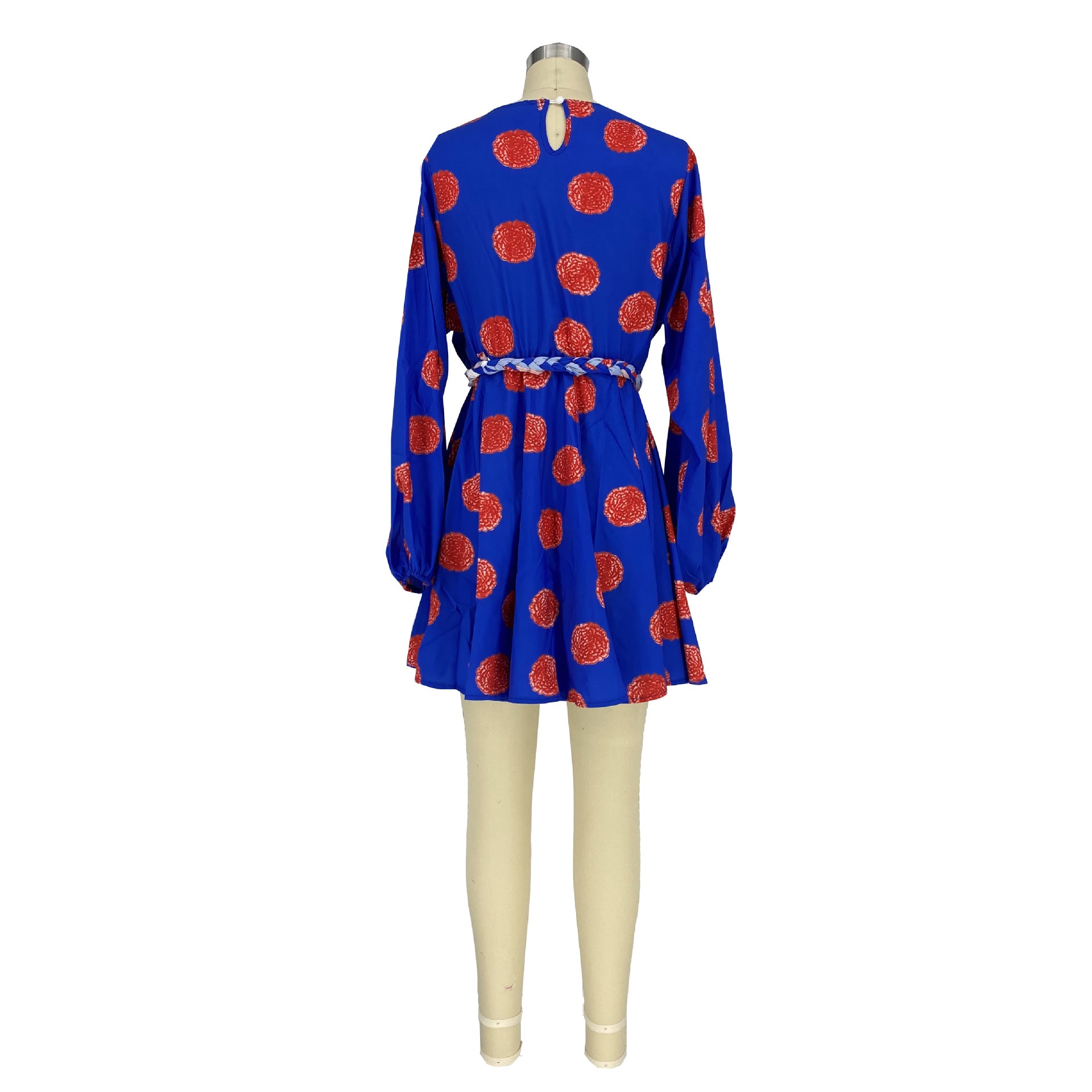 Women's Polka Dot Long Sleeve Lantern Sleeve Short Dress 17